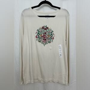 Croft & Barrow Cream Floral Women's Top